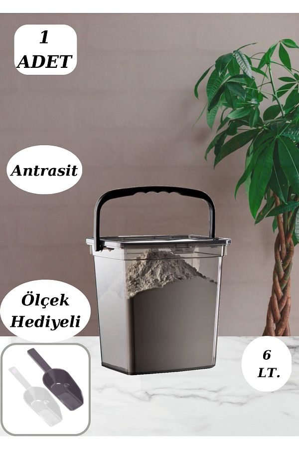 Alamut Home-Detergent Holder with Lid Portable Detergent Storage Box 6 Lt. Flour and Pulses Container Anthracite 1