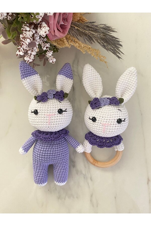 Zey's Amigurumi Amigurumi Eflatun Ikili Set Çıngırak Ve Uyku Arkadaşı