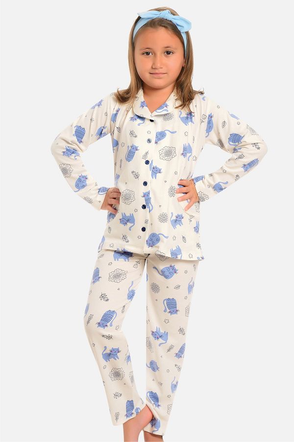 Little Frog-Straight Leg Girl's Pajama Set Cute Cat 1