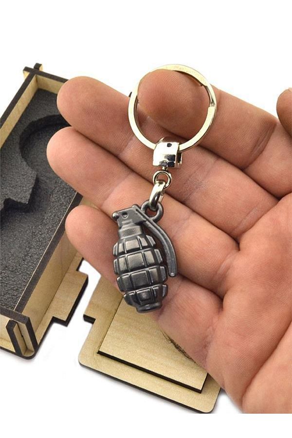 anahtarl ksepeti Hand Grenade Grenade Keychain Matte Black Wooden Box Trendyol