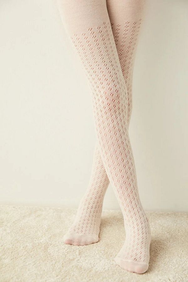 Penti Girl s Cream Stylish Patterned Winter Mesh Cotton Fishnet Pantyhose Trendyol