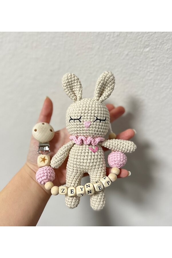 Zey's Amigurumi Amigurumi Örgü Oyuncak Fındık Tavşan + Emzik Zinciri