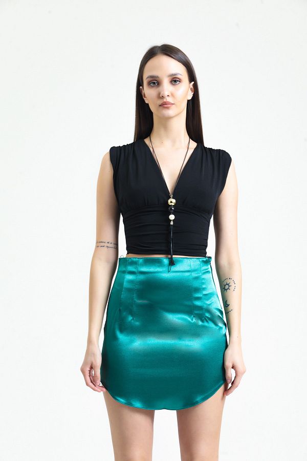 BeyBer Emerald Green Satin Mini Skirt Trendyol