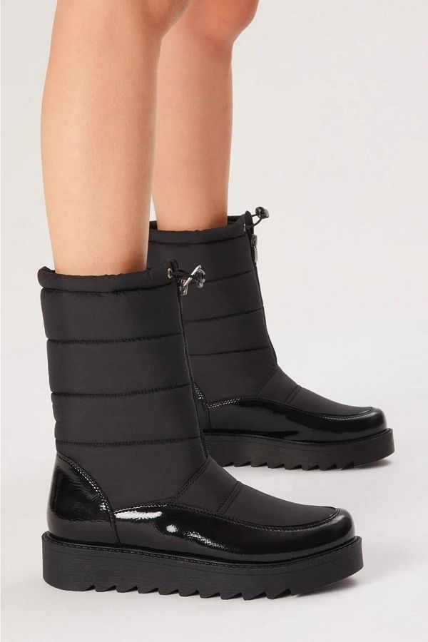 WASHINGTON POLO CLUB Women s Fur Lined Waterproof Black Patent Leather Snow Boots Trendyol