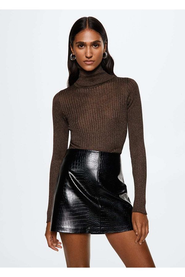 MANGO Ribbed Glitter Turtleneck Sweater Trendyol