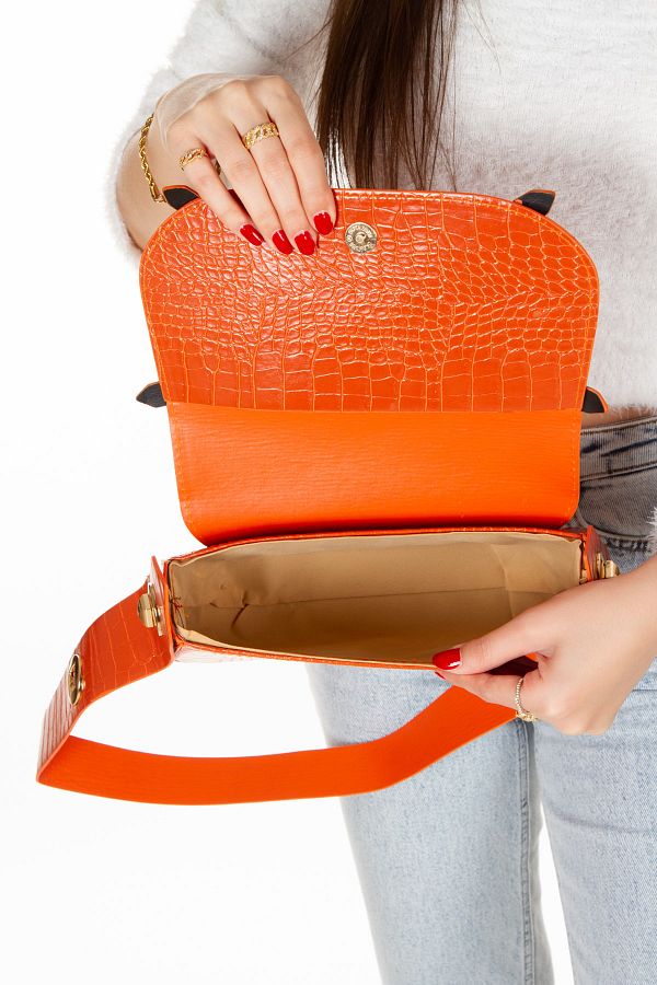 LandBags Women s Orange Double Side Lock Strap Manc Model Bag Waterproof Bag Shoulder Bag Daily Bag Trendyol