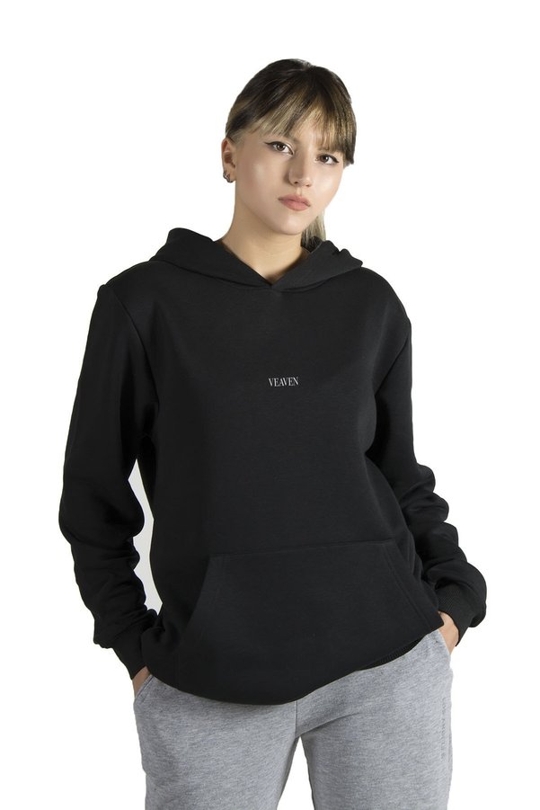 blackjack giyim Unisex Black Front Printed Thick 2 Thread Threaded Hooded Hoodie Sweatshirt