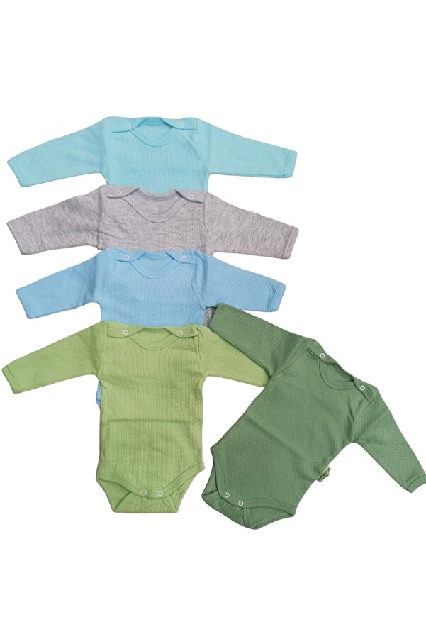 bebedino Uzun Kollu Çıtçıtlı Badi Bisiklet Yaka Body Hava Alır Kumaş Düz Renk Zıbın (5li Paket) 0-48 Ay Arası