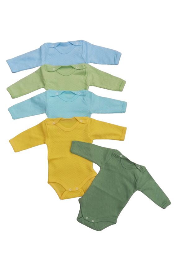 bebedino Uzun Kollu Çıtçıtlı Badi Bisiklet Yaka Body Hava Alır Kumaş Düz Renk Zıbın (5li Paket) 0-48 Ay Arası