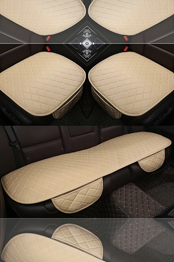 Bod Dali Serisi Deri Koltuk Minder Koruma Kılıfı Oturak 3 Lü Set Bej