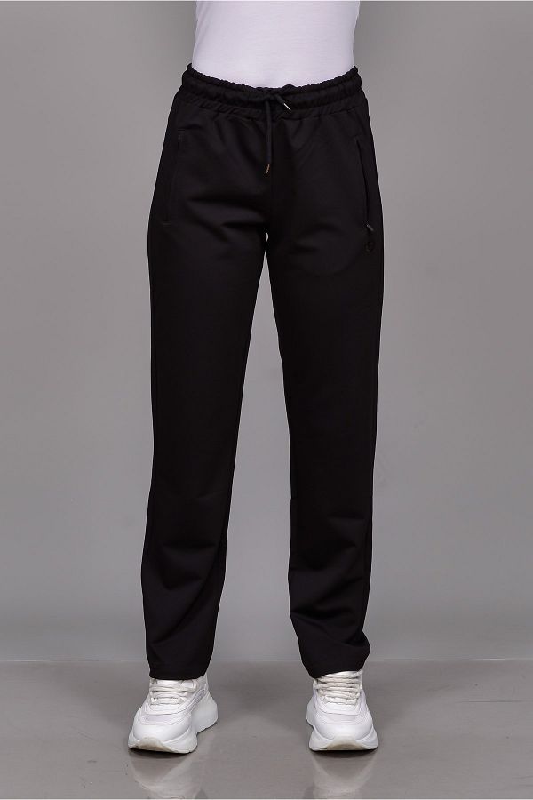 TUSSE Women s Black Straight Leg Sweatpants with Side Zipper Trendyol