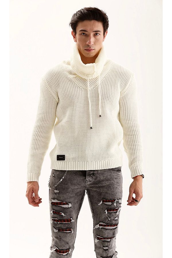 THIMOON Men s Cream Colored Turtleneck Knit Sweater Trendyol