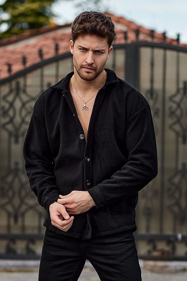 Rio Men s Black Thick Plush Buttoned Boyfriend Shirt Jacket Trendyol