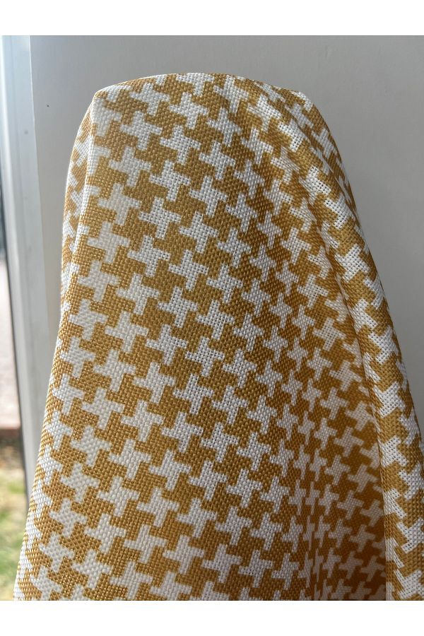 Eys-Yellow Linen Fabric - Kazayagi Patterned 1