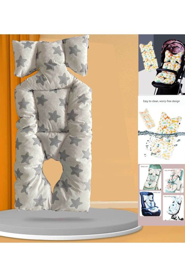 RevuBaby Bebek Arabası Puset Minderi Puset Pedi Ana Kucağı Minderi Gri Yıldızlar
