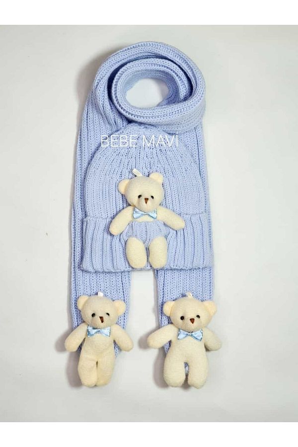 Meriç bebe-Set de 2 eșarfe și căciuli împletite ultra flexibile unisex Baby Blue 0-3 ani 1