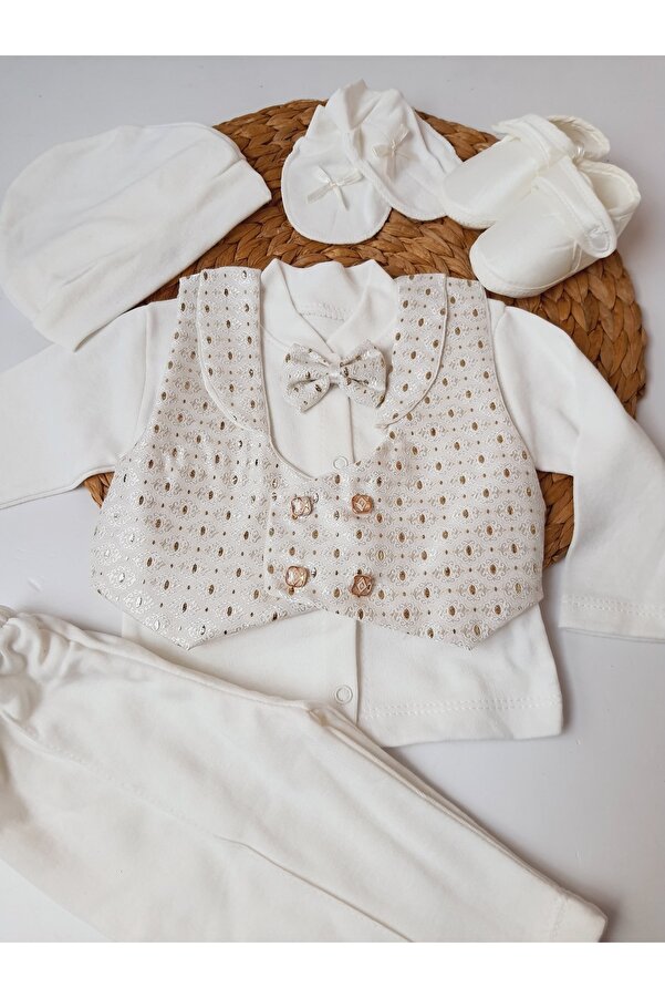 PİLEKİ BABY 0 6 Aylık Yenidoğan % 100 Pamuk 6 Parça Yelekli Özel Gün Mevlüt Sünnet Takımı Sünnetlik Mevlütlük