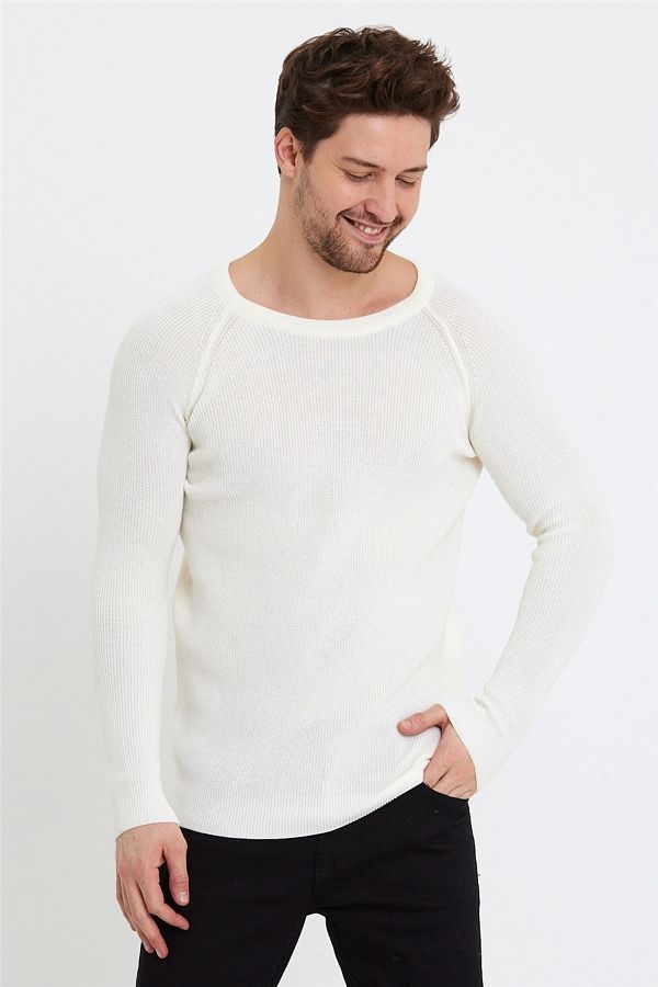 COOL TARZ Men s White Wide Collar Knitwear Sweater trz3459r04s Trendyol