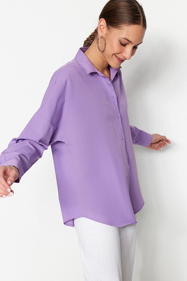 Trendyol Collection-Fioletowa koszula oversize z tkaniny bawełnianej - szeroki krój TWOSS22GO0669 1