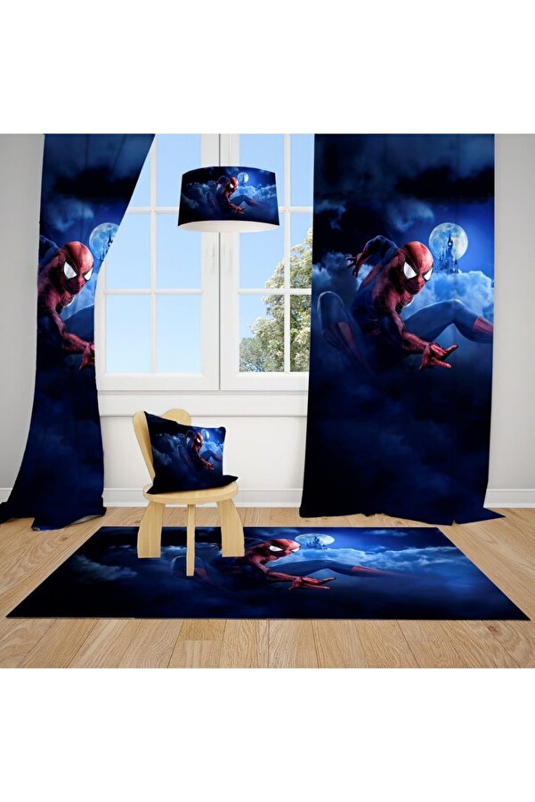 BAMBAŞKA MODA Bebek Ve Çocuk Odası Spiderman Iki Kanat Fon Perde Bmfpk-001