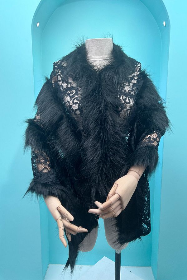 Nelly Mother Guipure Lace Faux Fur Winter Elegant Evening Dress Abaya Shoulder Shawl 46 Trendyol