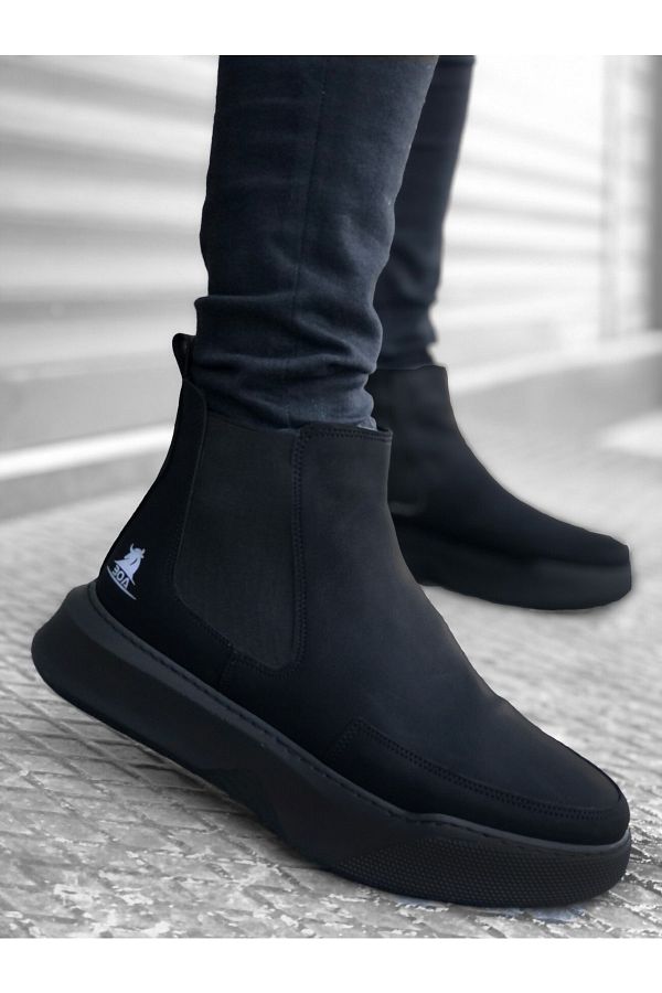 Ayakkabium High Sole Laceless Strapped White Black Black Men s Sports Half Ankle Style Boots Mhn Trendyol