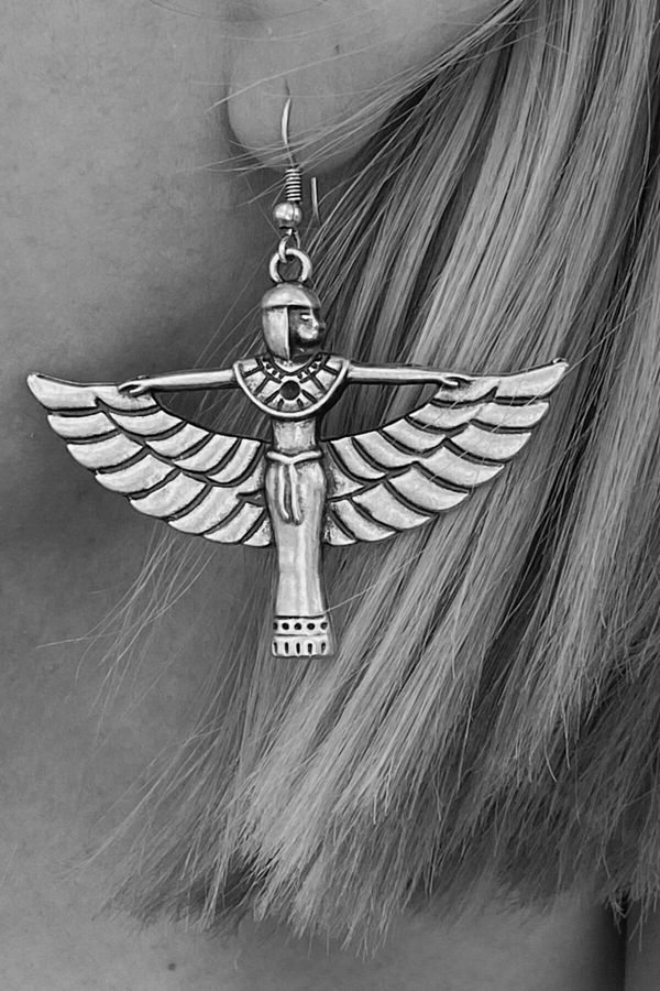 CAPO by Aytaç Yamaç-Ancient Egyptian Maat Symbol Pendant Antique Silver Plated Earrings 1
