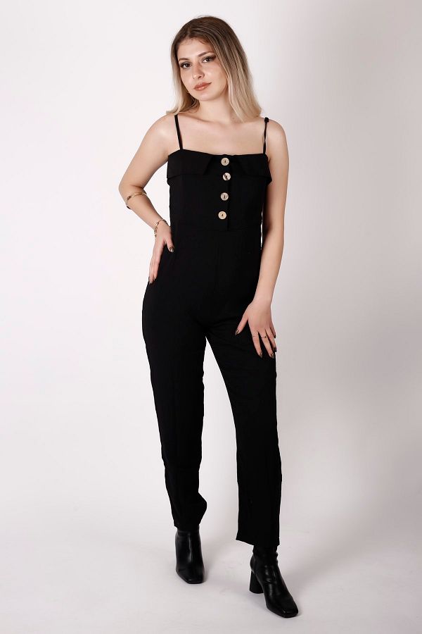 Black buttoned jumpsuit cheap