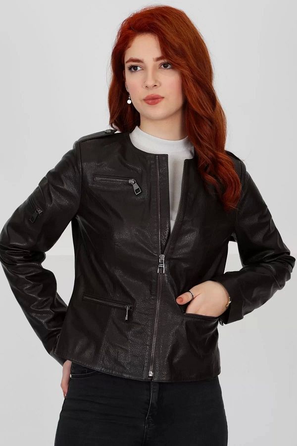 By Marki Marki Black Women s Genuine Suede Coat Collarless Zipper Detailed Genuine Leather Jacket Trendyol