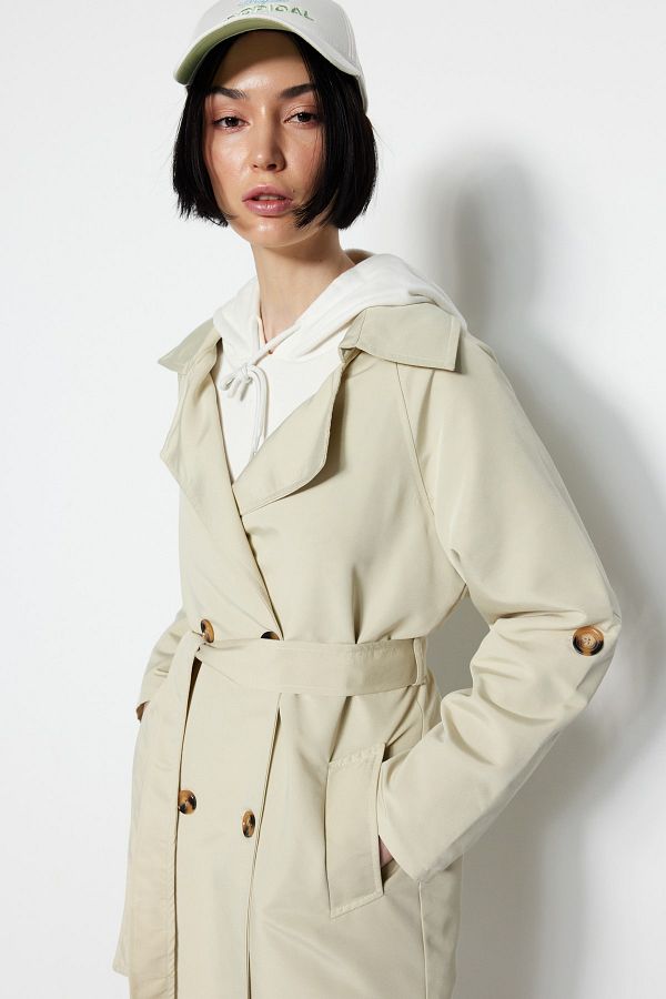 Trendyol Collection Beige Belted Leopard Lined Trench Coat TWOSS23TR00012 Trendyol