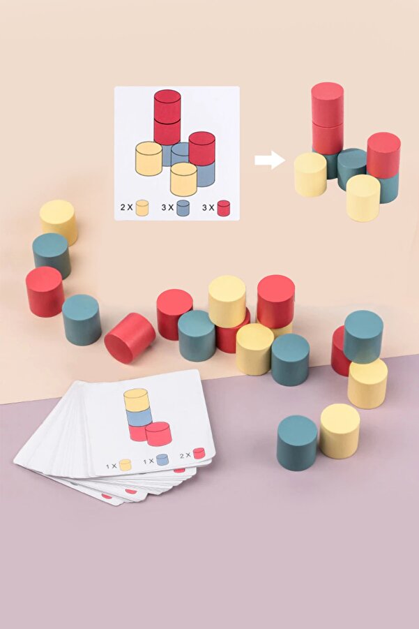 GONCA EĞİTİM Montessori 3d Silindir Dizme Eğitici Ahşap Oyuncak- Ahşap Yapı Puzzle Bloklar
