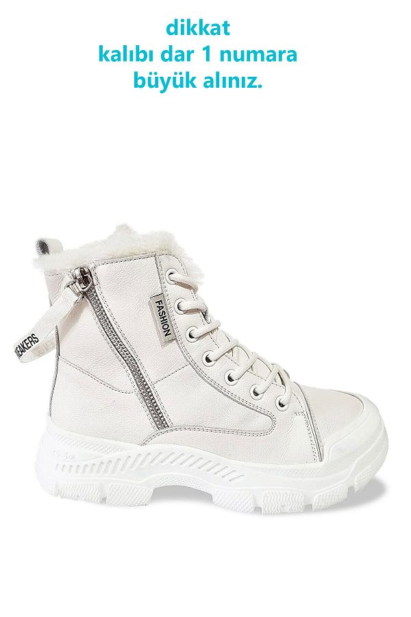 Guja Women s White Fur Lined Zippered Non Slip Sole Winter Boots Women Winter Trendyol