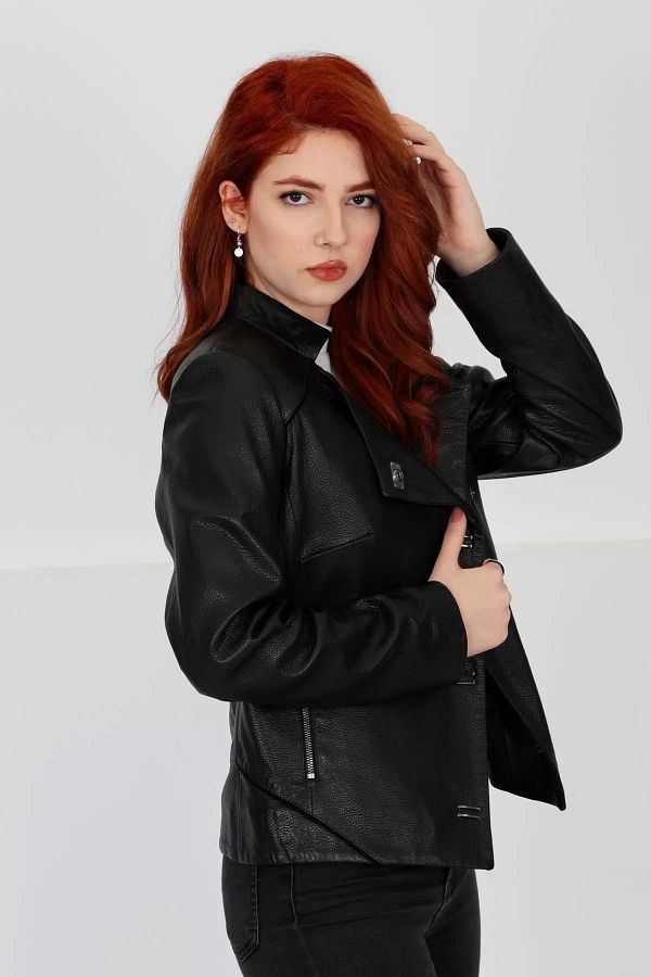 By Marki Marki Spring Biker Fit Genuine Lamb Leather Jacket Double breasted Collar Coat 102222 Trendyol