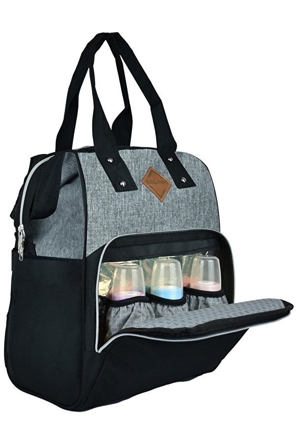 Köşe Mağaza Anne Bebek Bakım Sırt Çantası Biberon Termoslu Sıvı Geçirmez Bebek Bakım Çantası Gri Siyah