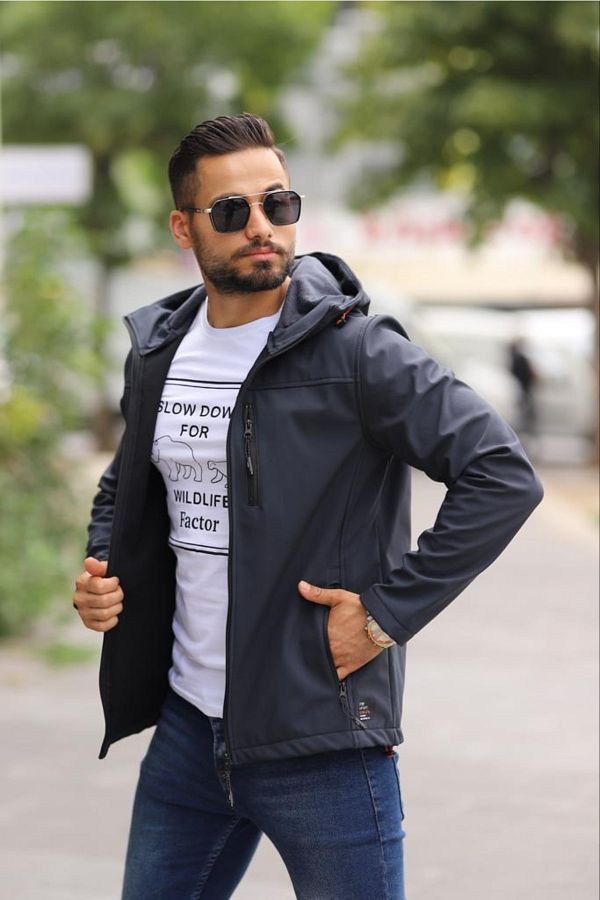 FBI Hooded Slim Fit Zippered Men s Spring Coat 94021 Trendyol