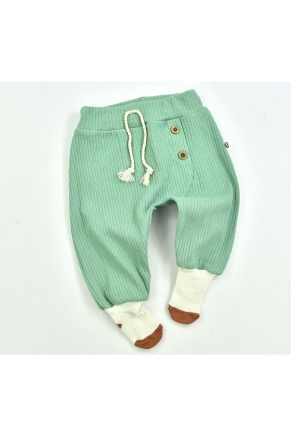 Baby Cool Design Çaren Baby Fitilli Çoraplı Bebek Tek Alt- % 100 Pamuk Düğme Aksesuarlı , Fitilli, Çoraplı Tek Alt