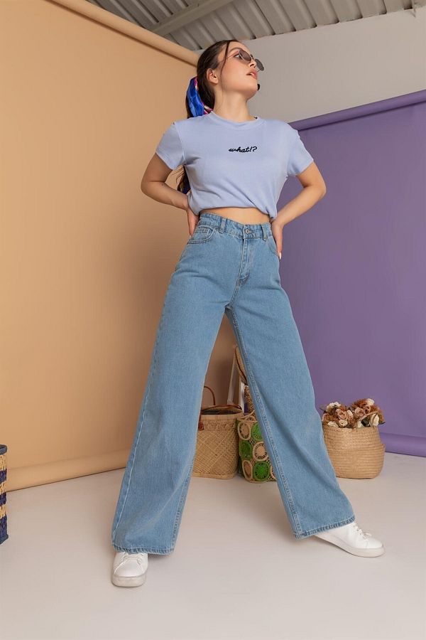 MAKRAS EXCLUSIVE-Damen-Jeans aus eisblauem, hoch tailliertem, lockerem Denim in Übergröße 2505 1