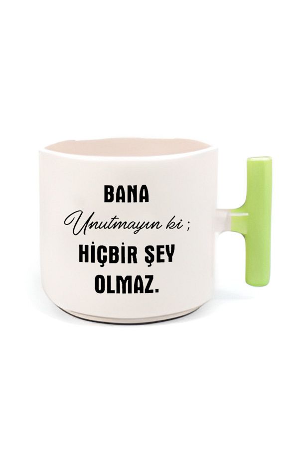 GünayStore-Double Turkish Coffee Cup & Espresso Don't Forget Me Nothing Happens Green Handle T Handle 200 Ml 1