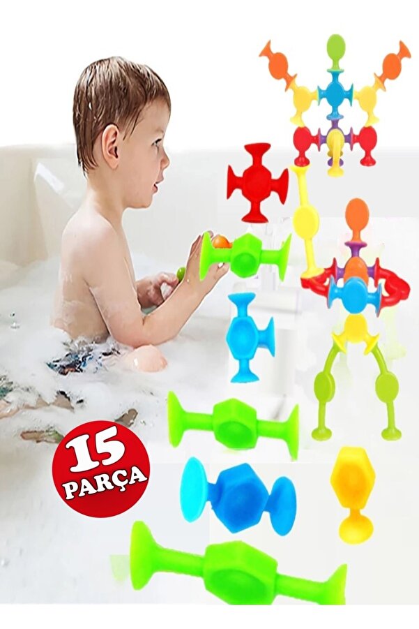 RoseRoi Vantuzlu Vakum Molekül 15 Parça Yapı Silikon Taşları Fidget Duyusal Eğitici Oyuncak