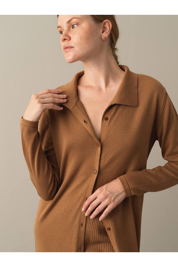 ALTINER Women s Camel Color Cotton Buttoned Long Cardigan Trendyol
