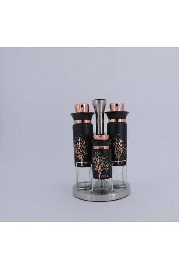 AROW-5 Piece Tree Pattern Luxury Spice Rack with Rotating Stand / Spice Set / Oil Vinegar 1