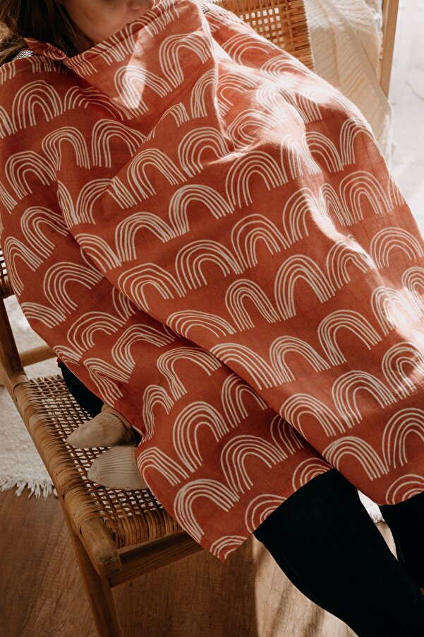 Luna Kids Collection Organik Müslin Emzirme Önlüğü Kiremit Renk Gökkuşağı