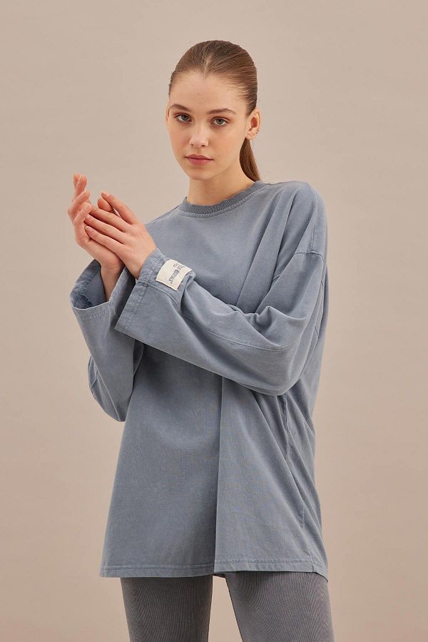 Manuka-Oversize mikina s vybledlým efektem modrá 1