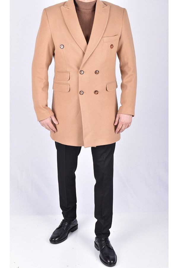 Green Wool Coat Warm Winter Coat With Single-Breasted at Sleeves and Adjustable Waist With String (1417)