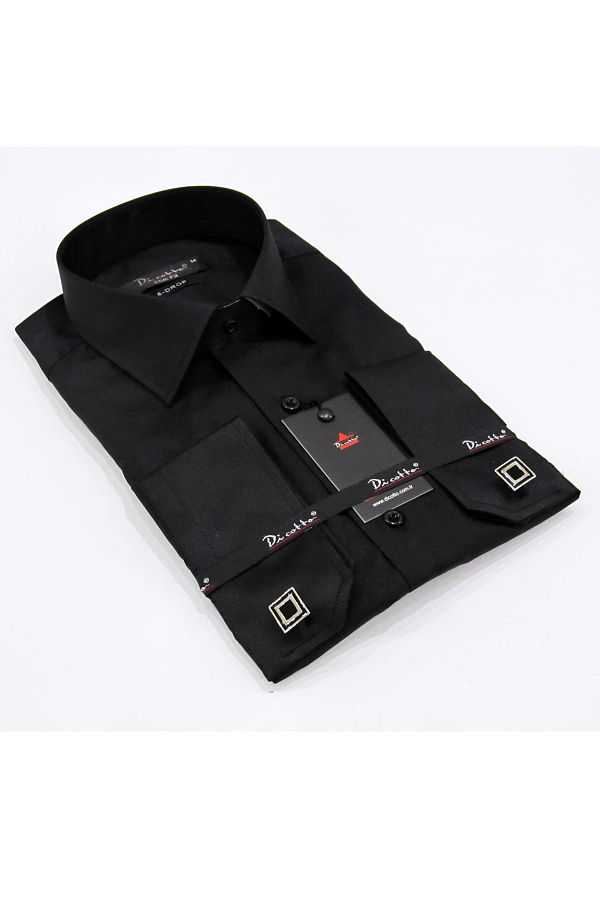 Dicotto-Μαύρο ανδρικό πουκάμισο 8 Drop Micro Fabric Slim Fit με μανικετόκουμπα - 197-6 1
