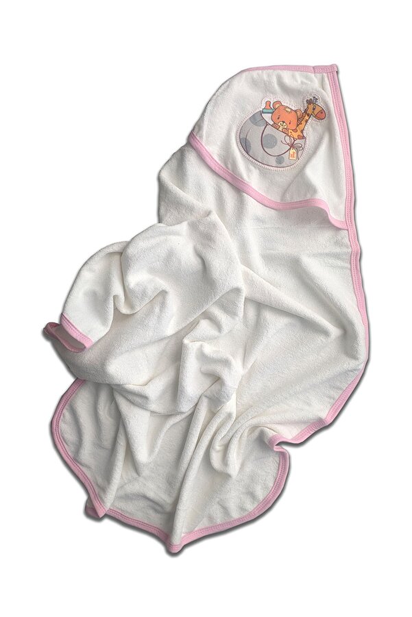LittlePoffy Pembe Başlıklı Bebek Havlusu Yenidoğan Kundak Bornoz Kız Bebek %100 Doğal Pamuk