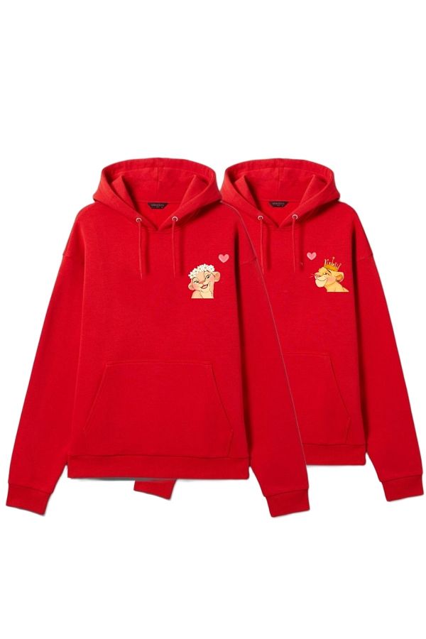 VENHENA Couple Combination Lion King Simba Nala Red Sweatshirt Hoodie Trendyol