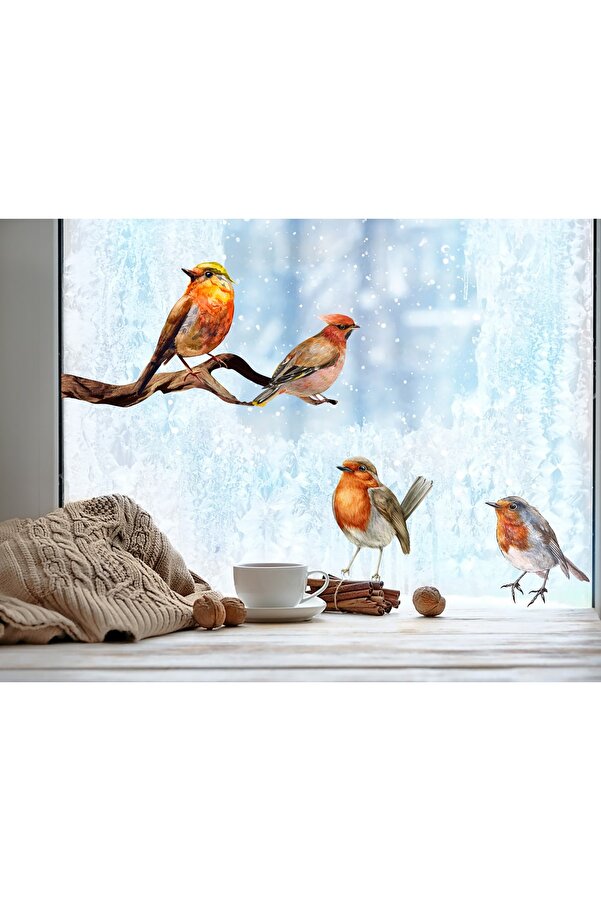 Sticker Sepetim Sevimli Renkli Kuşlar Serçeler Suluboya Cam, Pecere, Duvar Sticker
