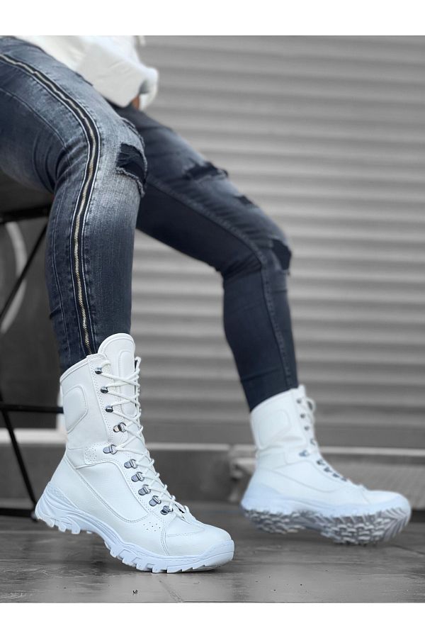 BOA White Military Boots Ba0605 Lace up Design Trendyol