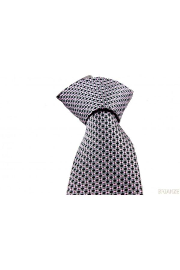 Brianze-Pink And Gray Checked Handkerchief Tie 1